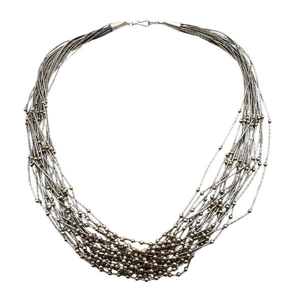 Southwest Liquid Sterling Silver Bead Necklace 16 Inch 26 Grams - Picture 1 of 2